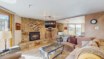 TV, fireplace, DVD player, stereo