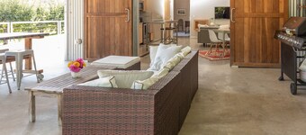 Newly Renovated Former Cider House with outdoor covered patio and gas grill.