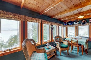 Dining - Lakefront cabin with private boat ramp, lake access, wrap-around porch, firepit (Lily Bay Township)