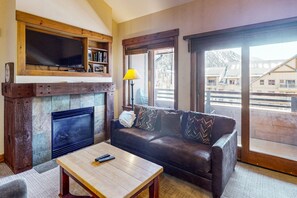 TV, fireplace, DVD player, books