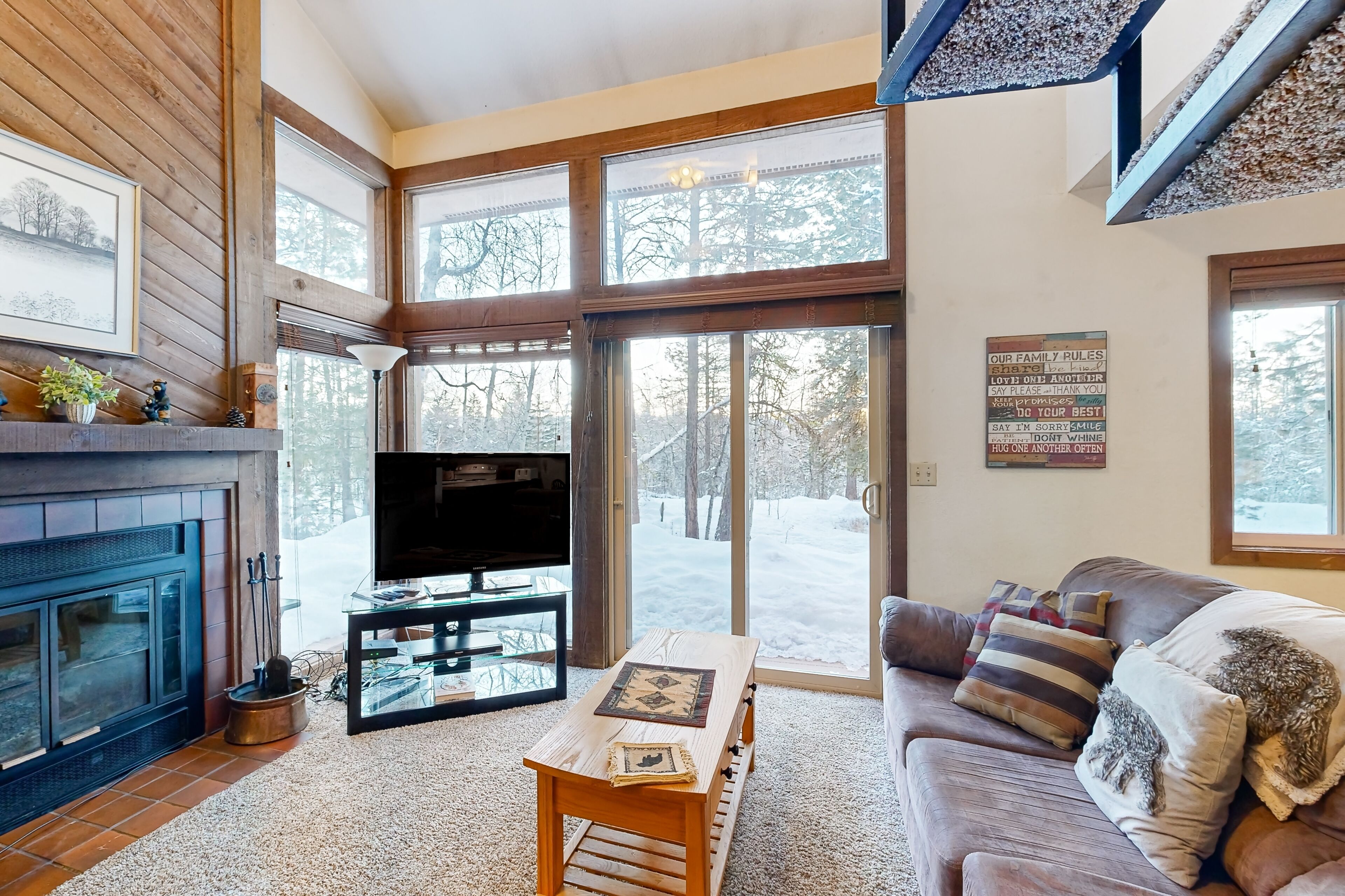 TV, fireplace, DVD player, stereo