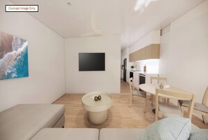 Cabaña superior, 2 habitaciones (Pet Friendly) | Tabla de planchar con plancha, decoración individual, ropa de cama