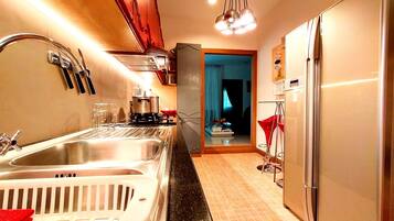 Exclusive Villa, 3 Bedrooms, Pool View | Private kitchen | Full-sized fridge, microwave, oven, stovetop