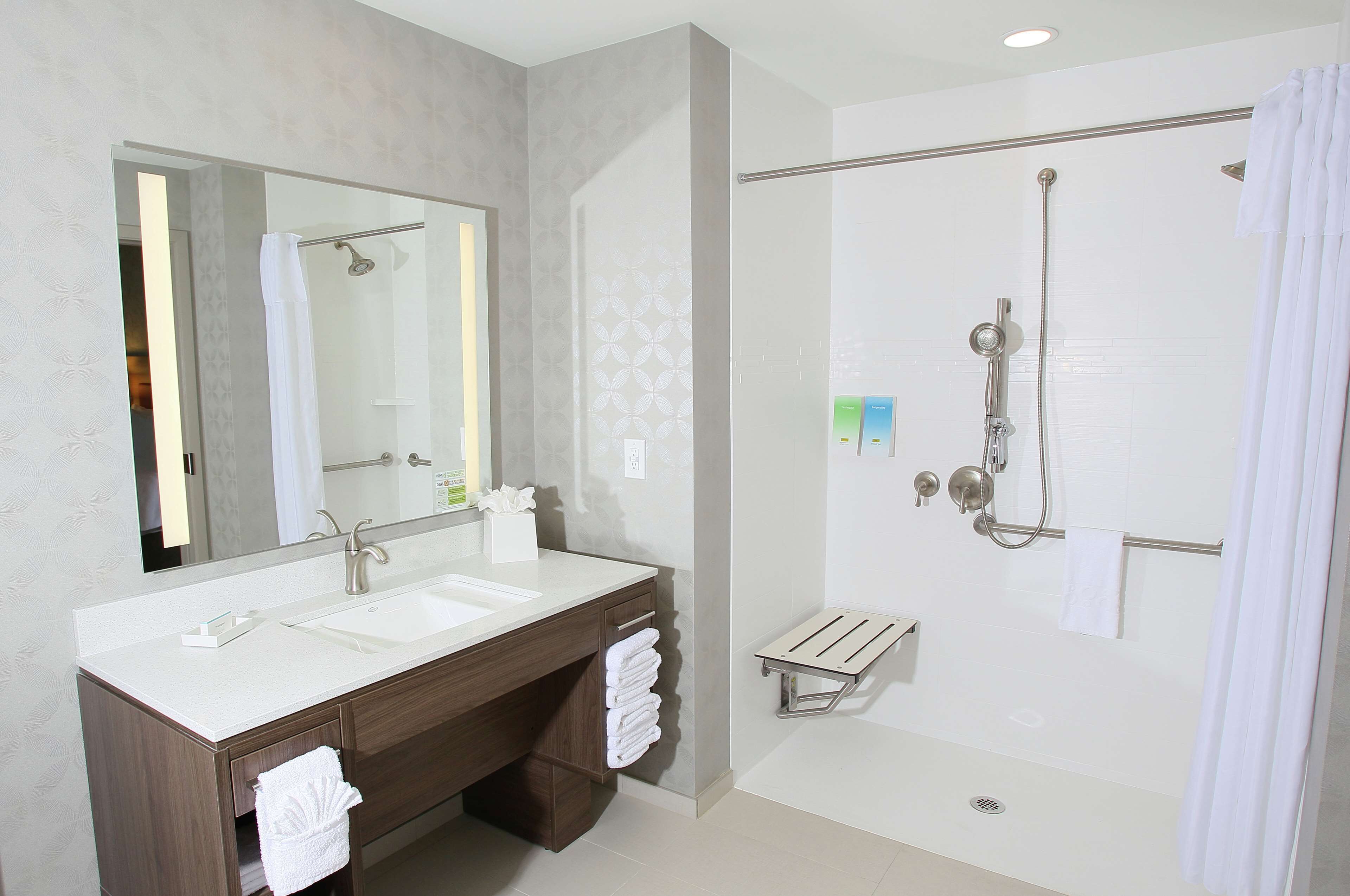 suite, 1 king bed, accessible (roll-in shower, mobility & hearing) | bathroom shower