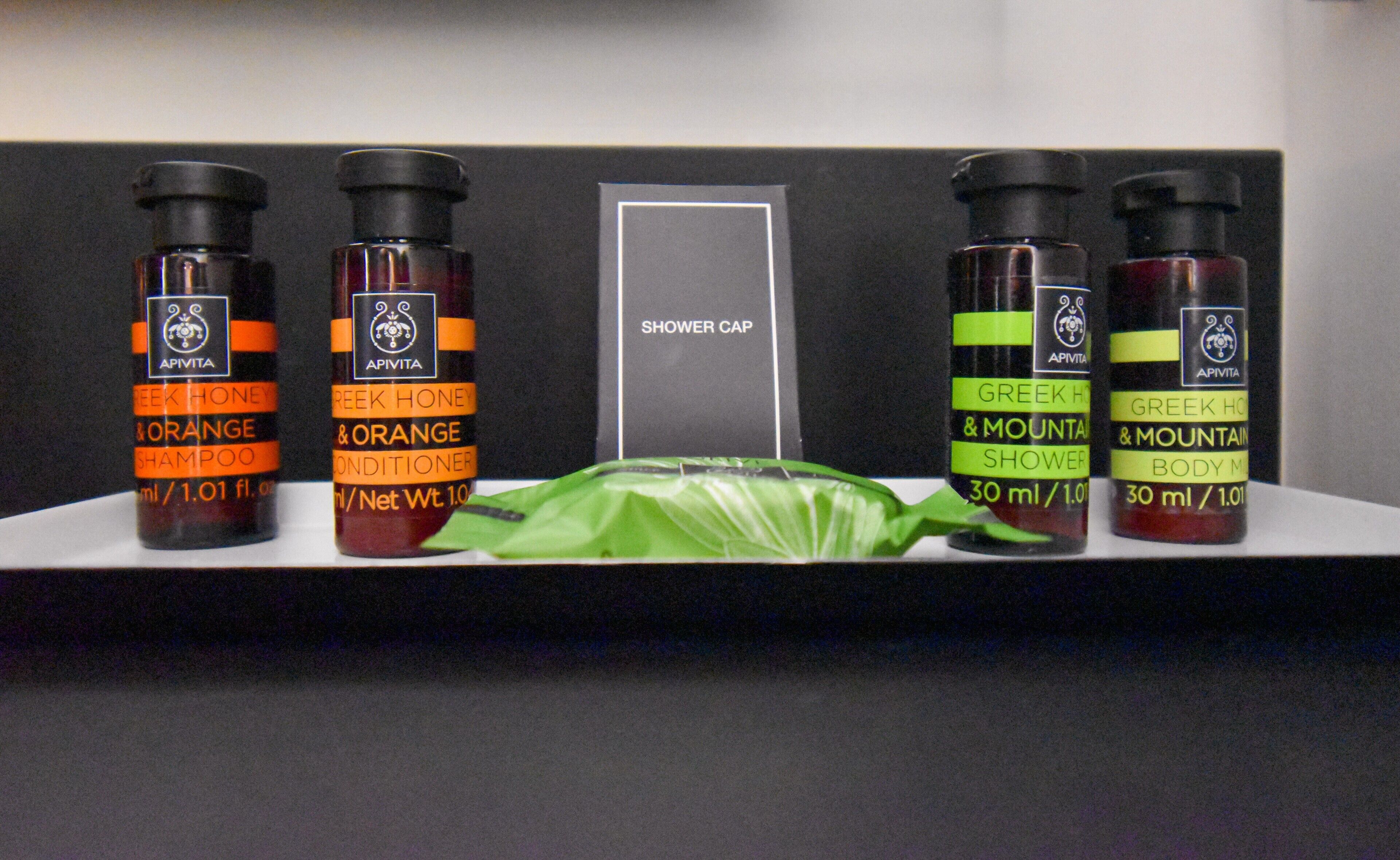 free toiletries, hair dryer, towels