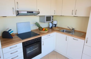 Appartement Penthouse, 2 chambres, balcon | Cuisinette privée | Réfrigérateur, four à micro-ondes, un four, surface de cuisson