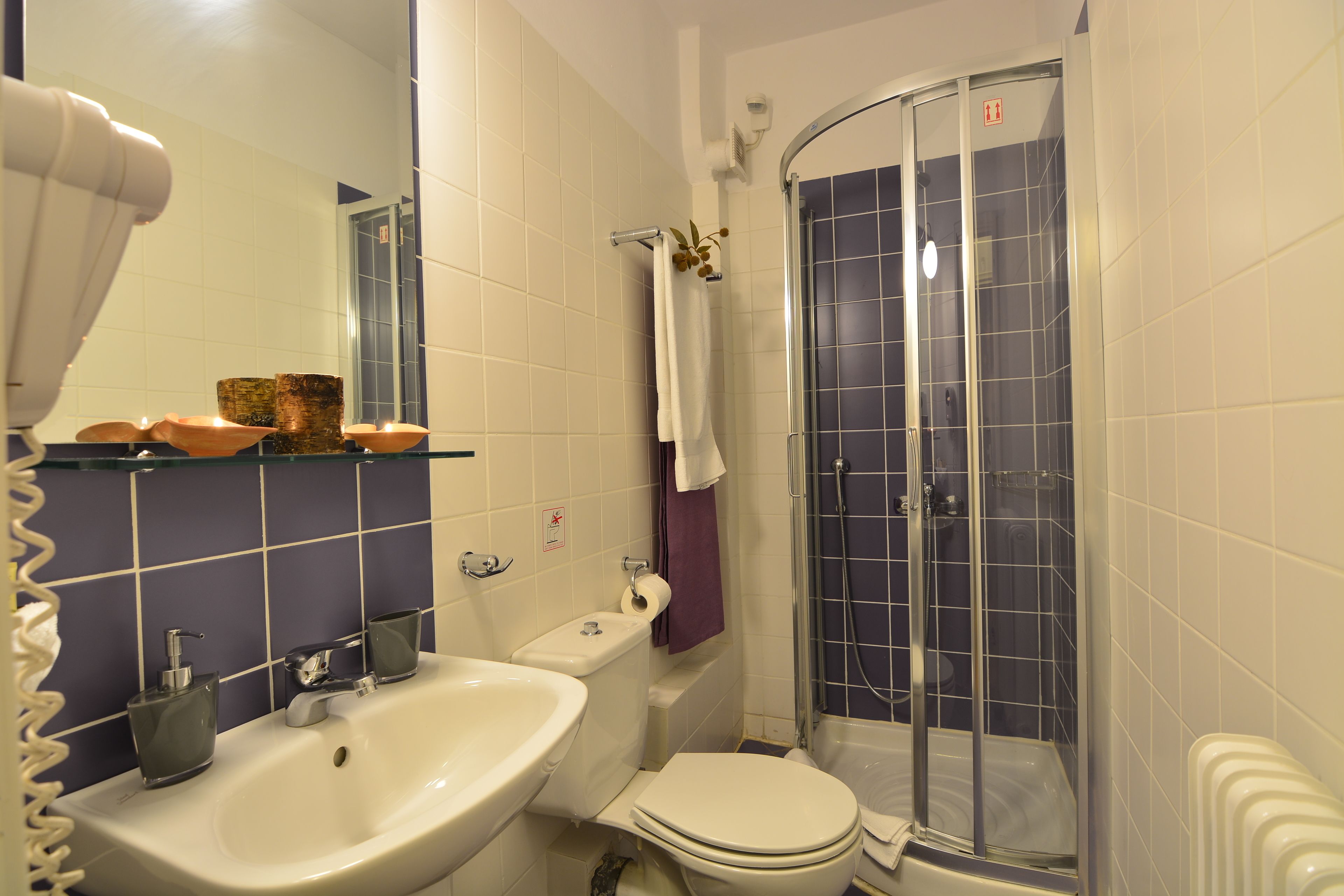 A bathroom with a sink, toilet, and shower.