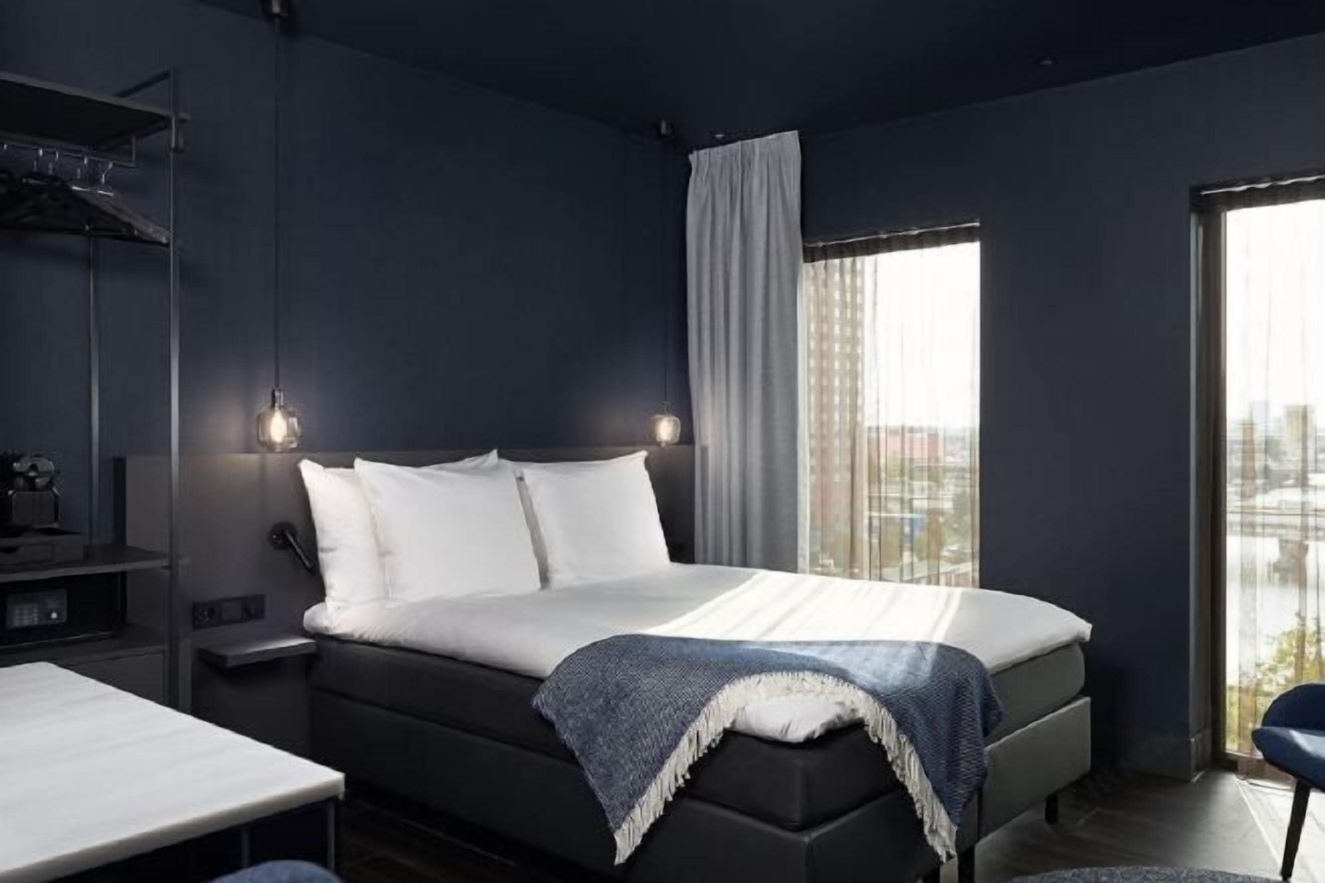 In-room safe, desk, laptop workspace, blackout curtains