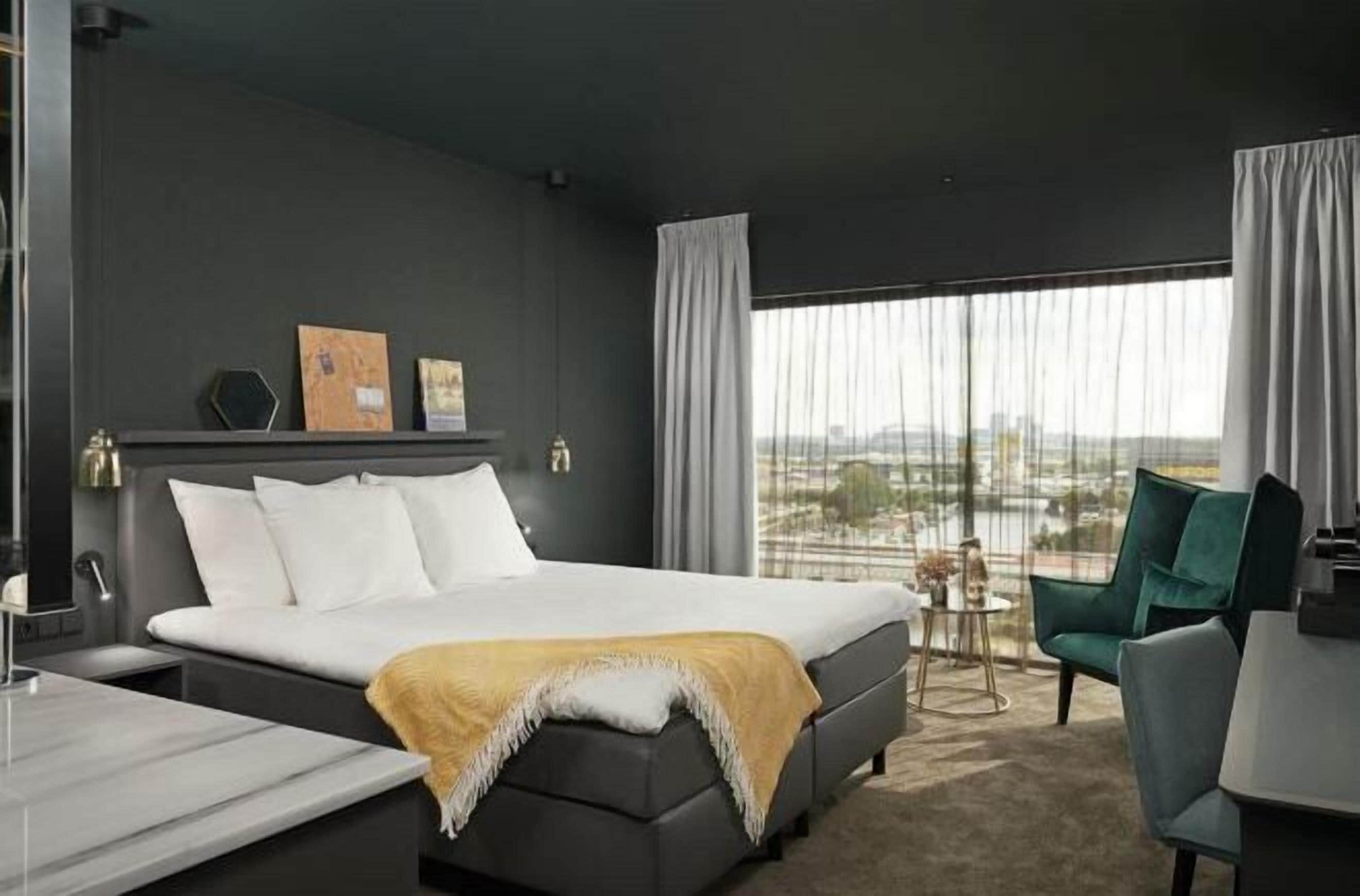 In-room safe, desk, laptop workspace, blackout curtains