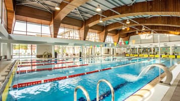 Indoor pool, seasonal outdoor pool, pool umbrellas, sun loungers