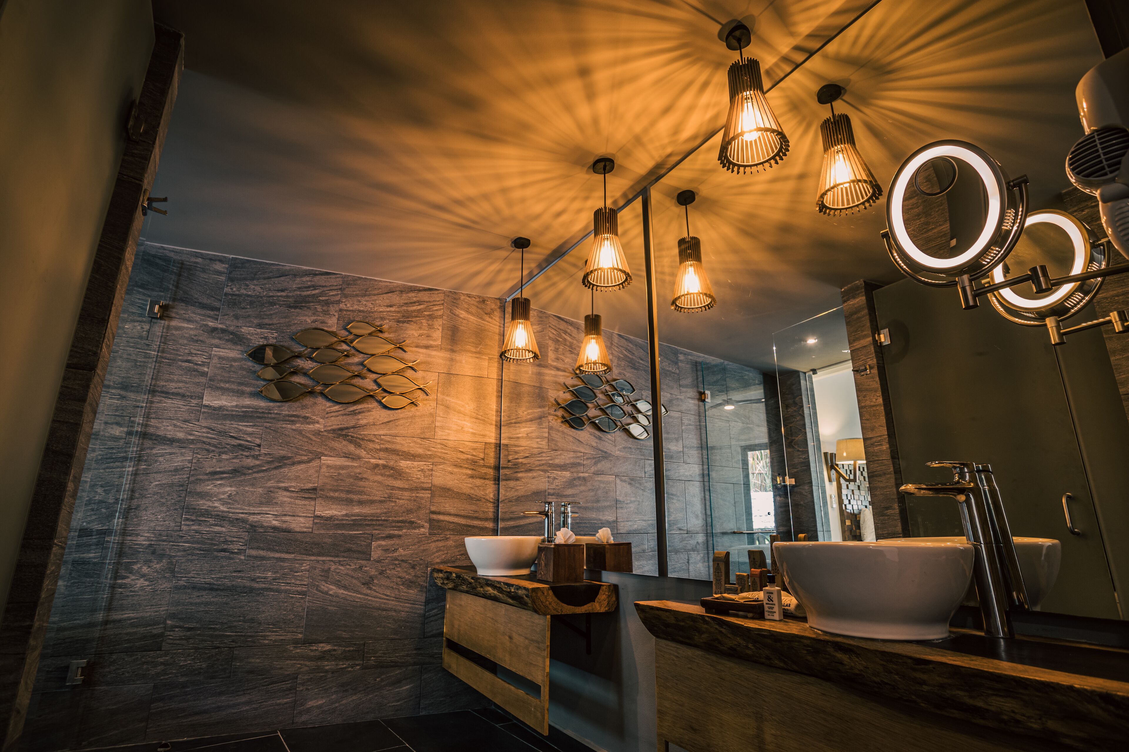 ixchel | bathroom | shower, rainfall showerhead, designer toiletries, hair dryer