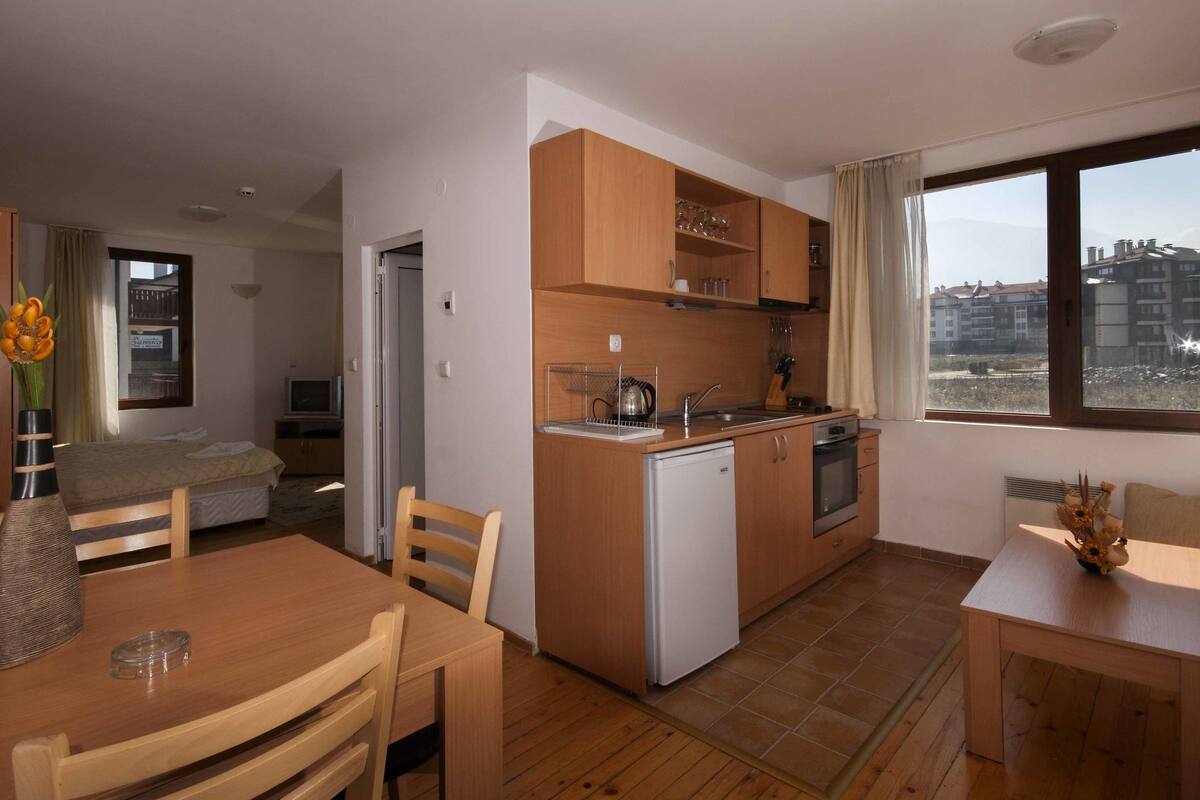 Luxury Studio, 1 Bedroom, Non Smoking, Mountain View | Private kitchen | Fridge, microwave (on request), oven, stovetop
