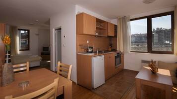 Luxury Studio, 1 Bedroom, Non Smoking, Mountain View | Private kitchen | Fridge, microwave, oven, stovetop