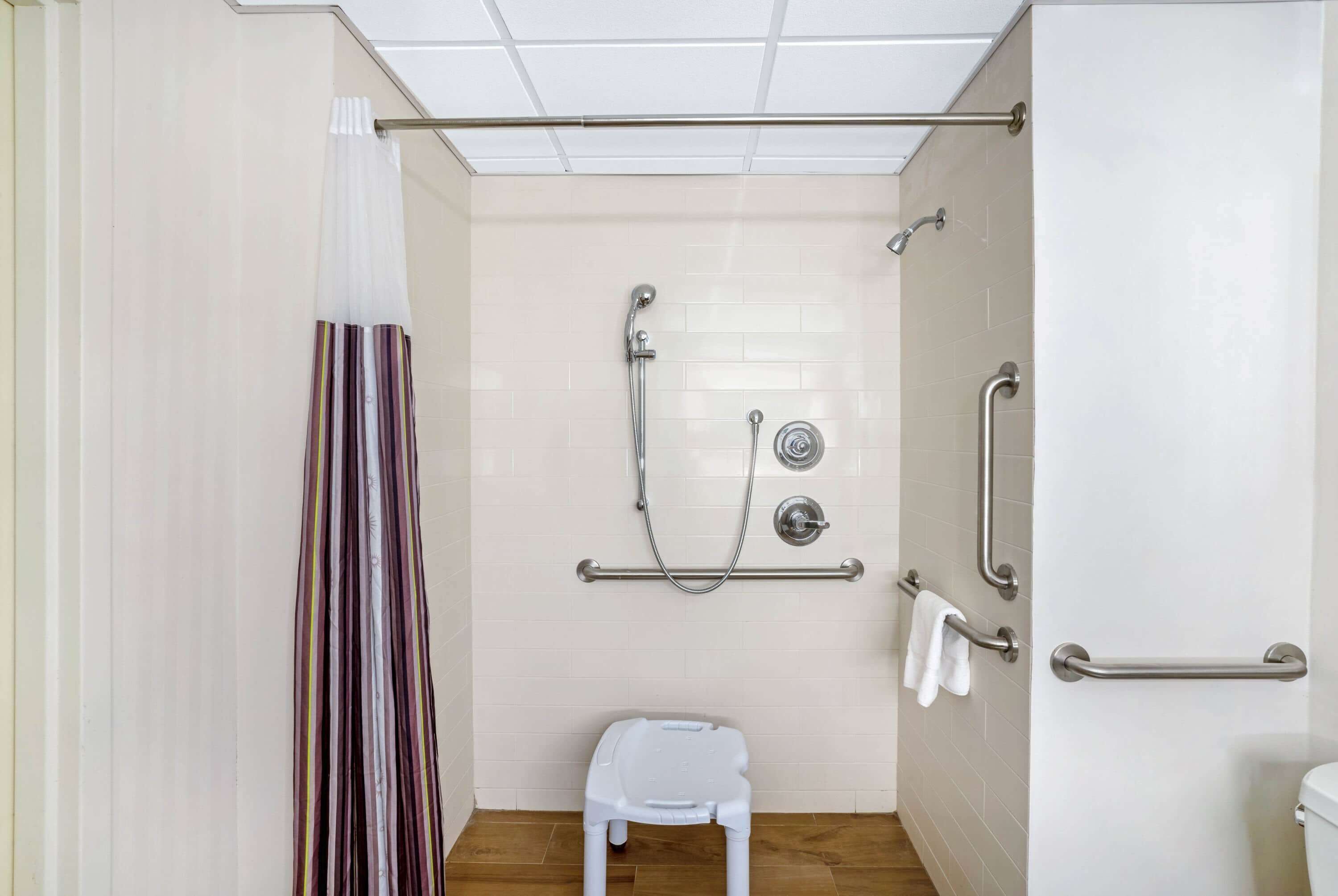 combined shower/bathtub, free toiletries, hair dryer, towels