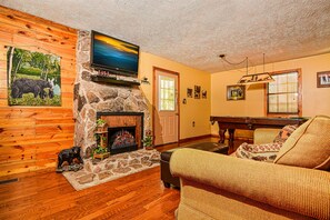 Smart TV, fireplace, DVD player