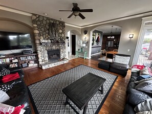 Smart TV, fireplace, video game console, DVD player