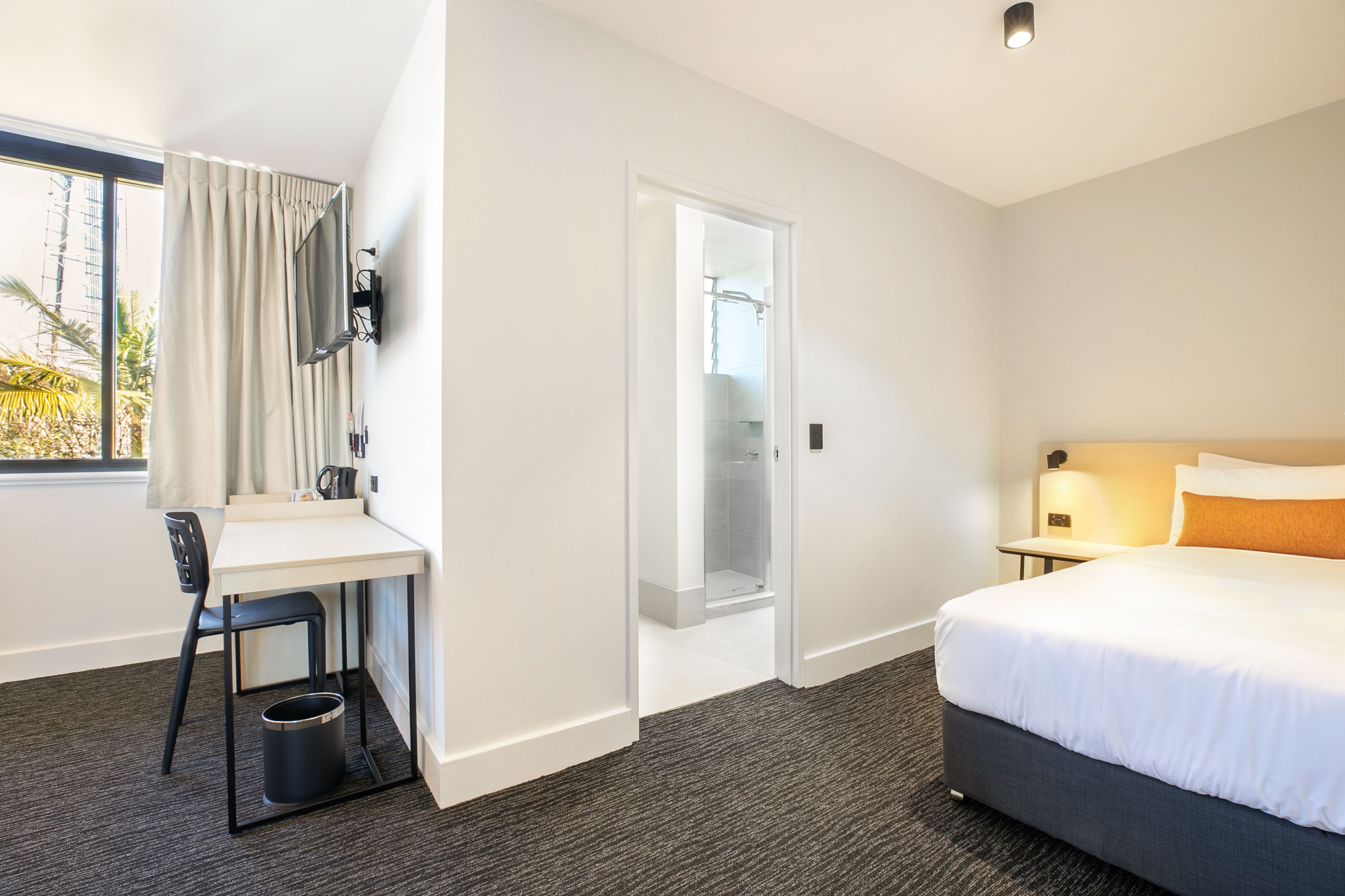 studio queen | desk, laptop workspace, soundproofing, iron/ironing board