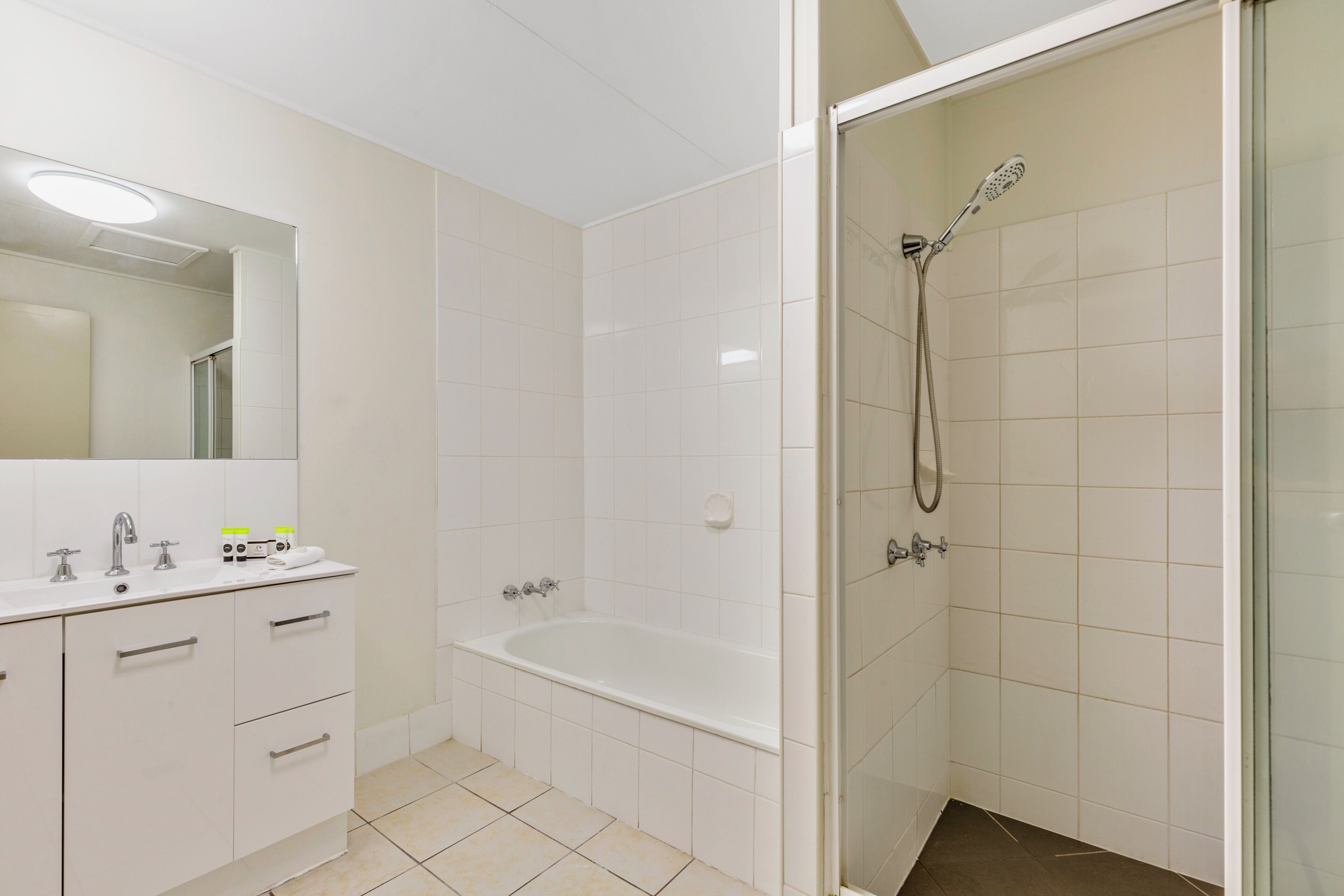 family suite | bathroom | shower, hair dryer, towels