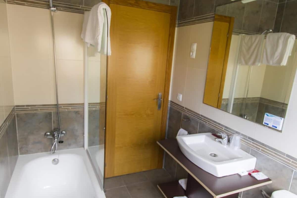 combined shower/bathtub, free toiletries, hair dryer, bidet