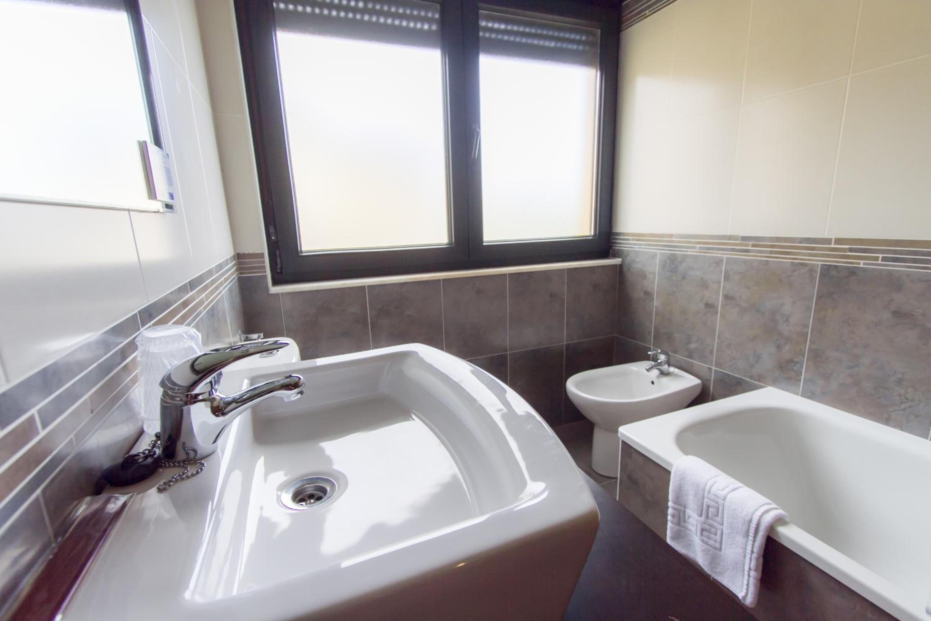 combined shower/bathtub, free toiletries, hair dryer, bidet