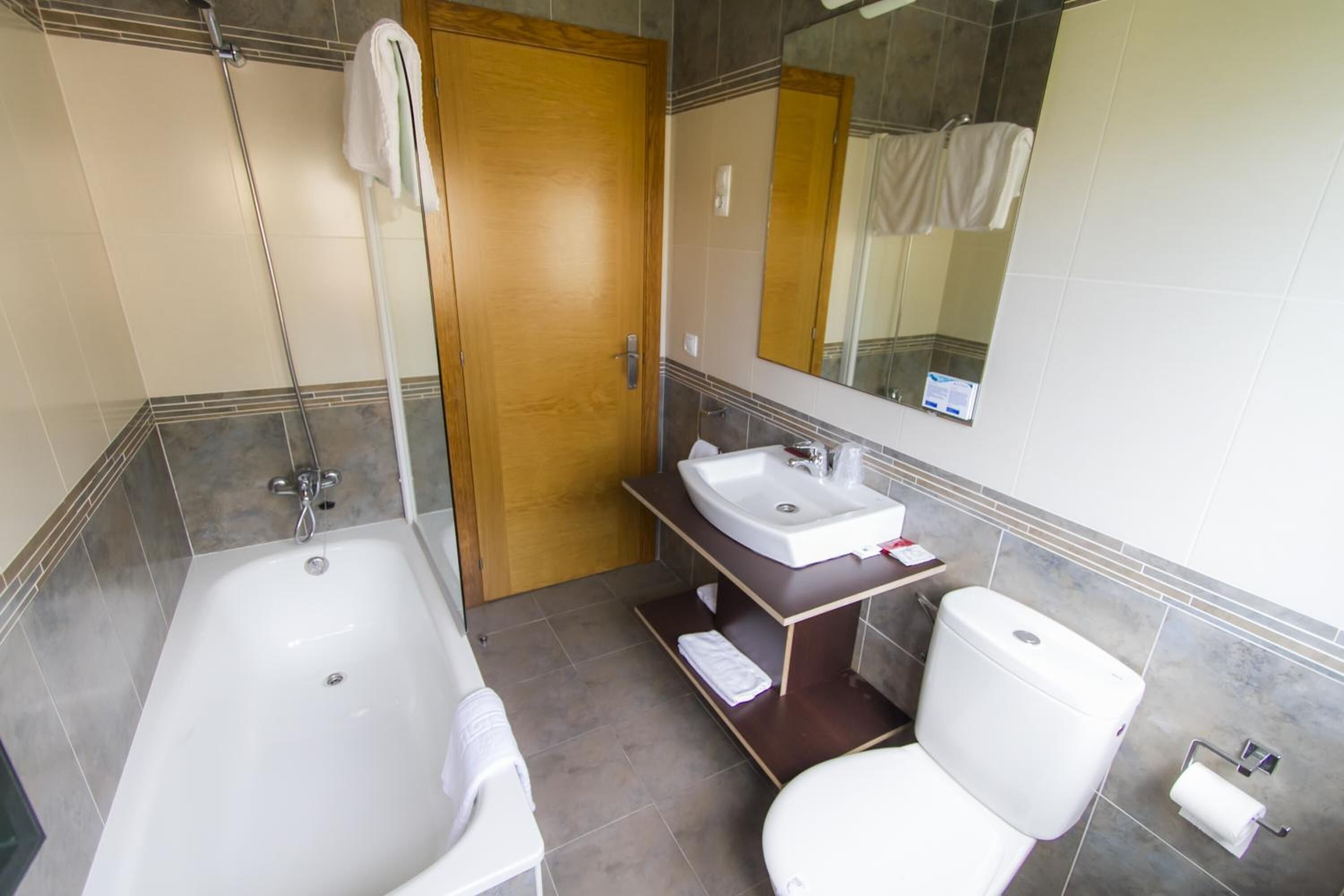 combined shower/bathtub, free toiletries, hair dryer, bidet