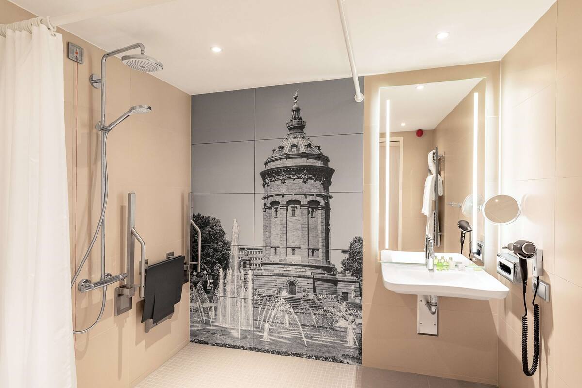 deep-soaking bathtub, rainfall showerhead, eco-friendly toiletries