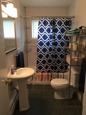 Combinazione doccia/vasca, asciugacapelli, asciugamani, sapone