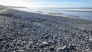 A rocky beach with a clear sky. - Court House (Haverfordwest)