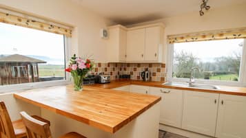 Cottage | Private kitchen | Stovetop, dishwasher, high chair, cookware/dishes/utensils