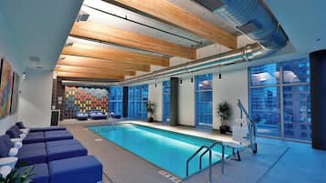 Indoor pool, open 7:00 AM to 10:00 PM, sun loungers