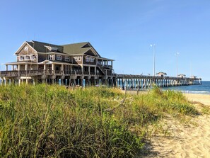 On the beach, sun loungers, beach umbrellas, beach towels