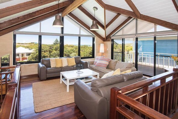 TV connectée, cheminée, lecteur de DVD, livres