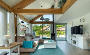 TV, fireplace - Zonnedorp 6 holiday villa with modern atmospheric decor (Renesse)