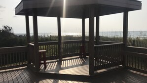A wooden gazebo with a view of the ocean. - Myrtle Beach Resort, Ocean View, 2 BR - 2 BA, Indoor/Outdoor Pool, B-244 (Myrtle Beach)