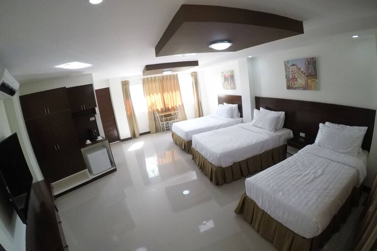 family room | minibar, desk, soundproofing, iron/ironing board