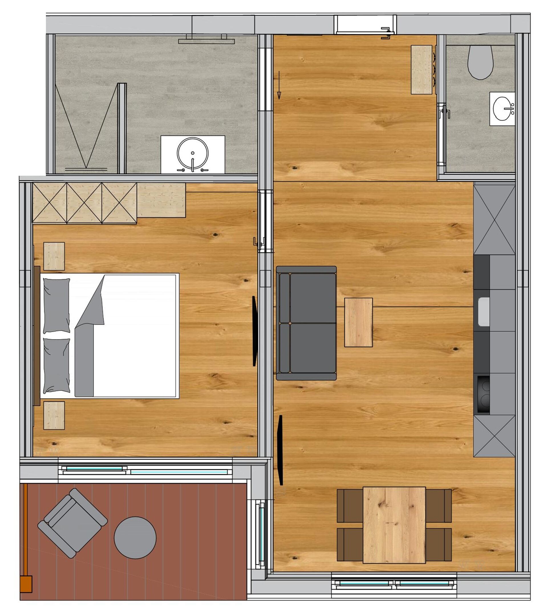 apartment, 1 bedroom, balcony, mountainside | floor plan