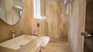 Shower, free toiletries, hair dryer, slippers