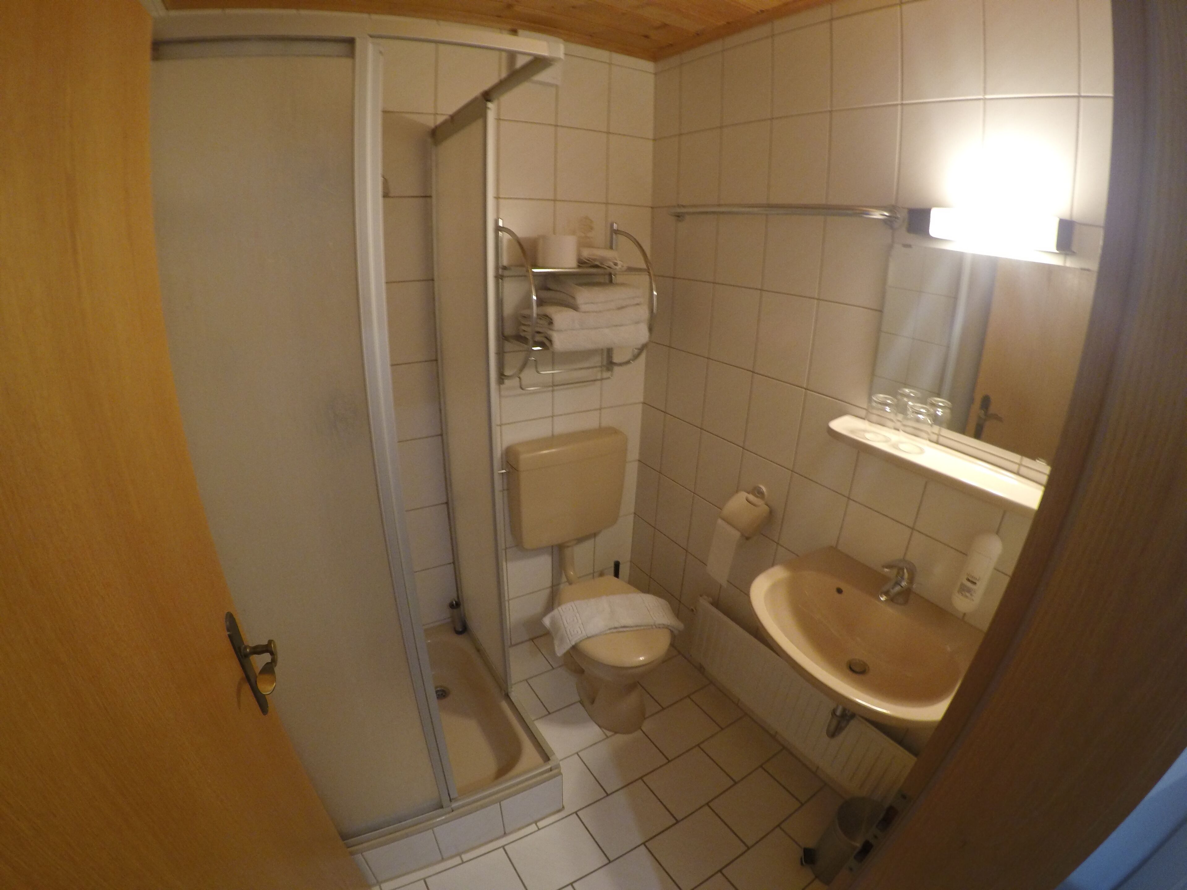 double room | bathroom | shower, hair dryer, towels
