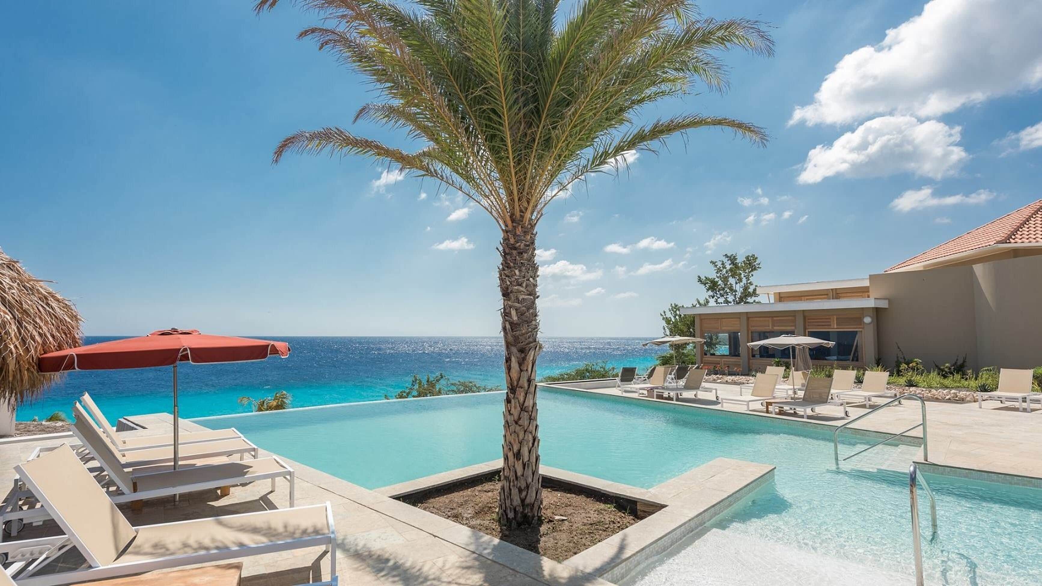 Udendørs pool, infinity-pool, liggestole