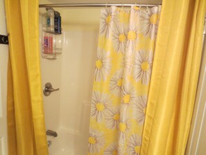 Ensemble douche/baignoire, sèche-cheveux, serviettes fournies, savon