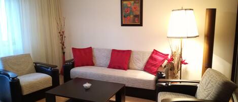 TV, DVD player, books, stereo