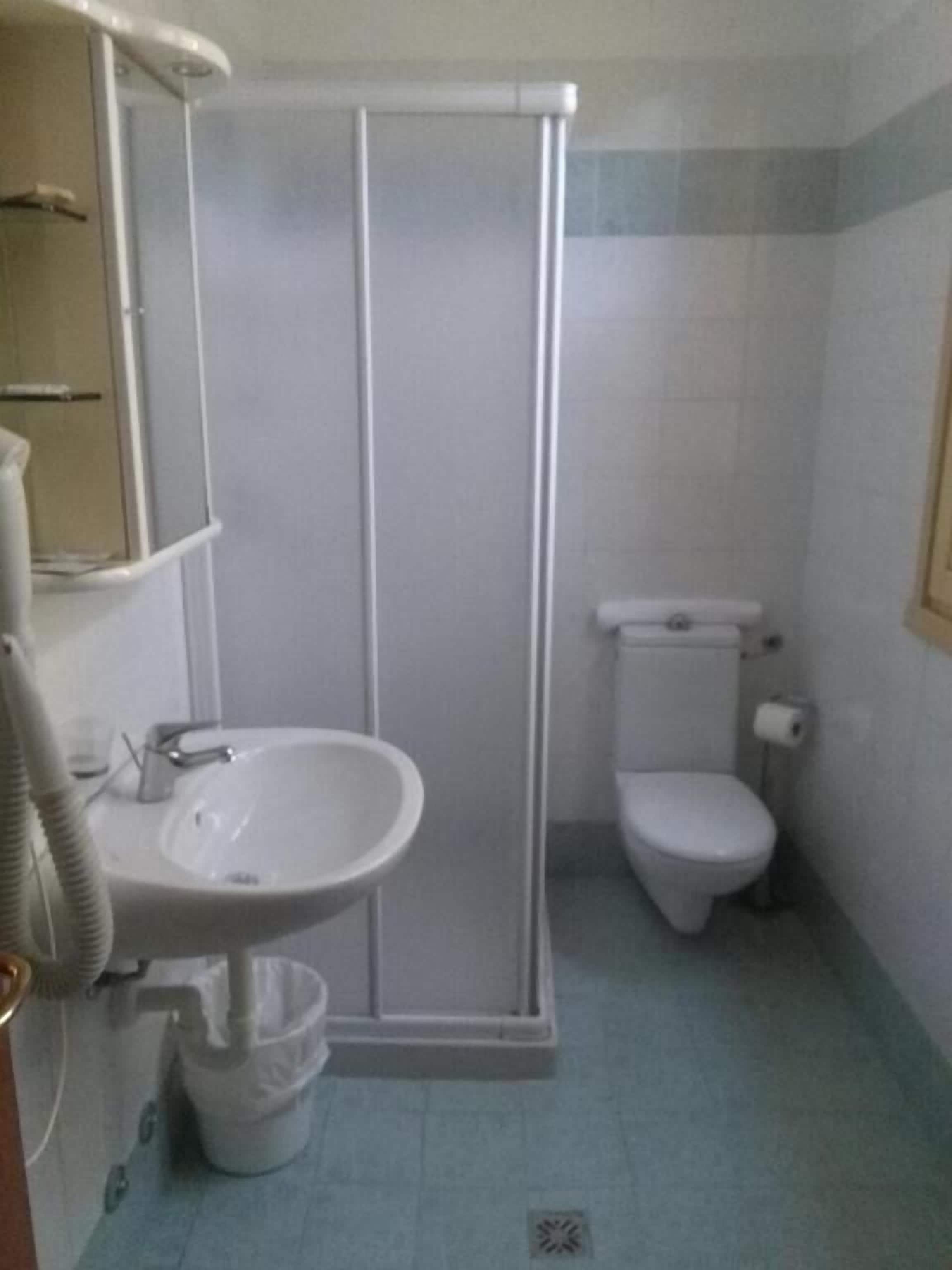 Een douche, een regendouche, een haardroger, handdoeken