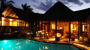 2 outdoor pools, pool umbrellas, pool loungers