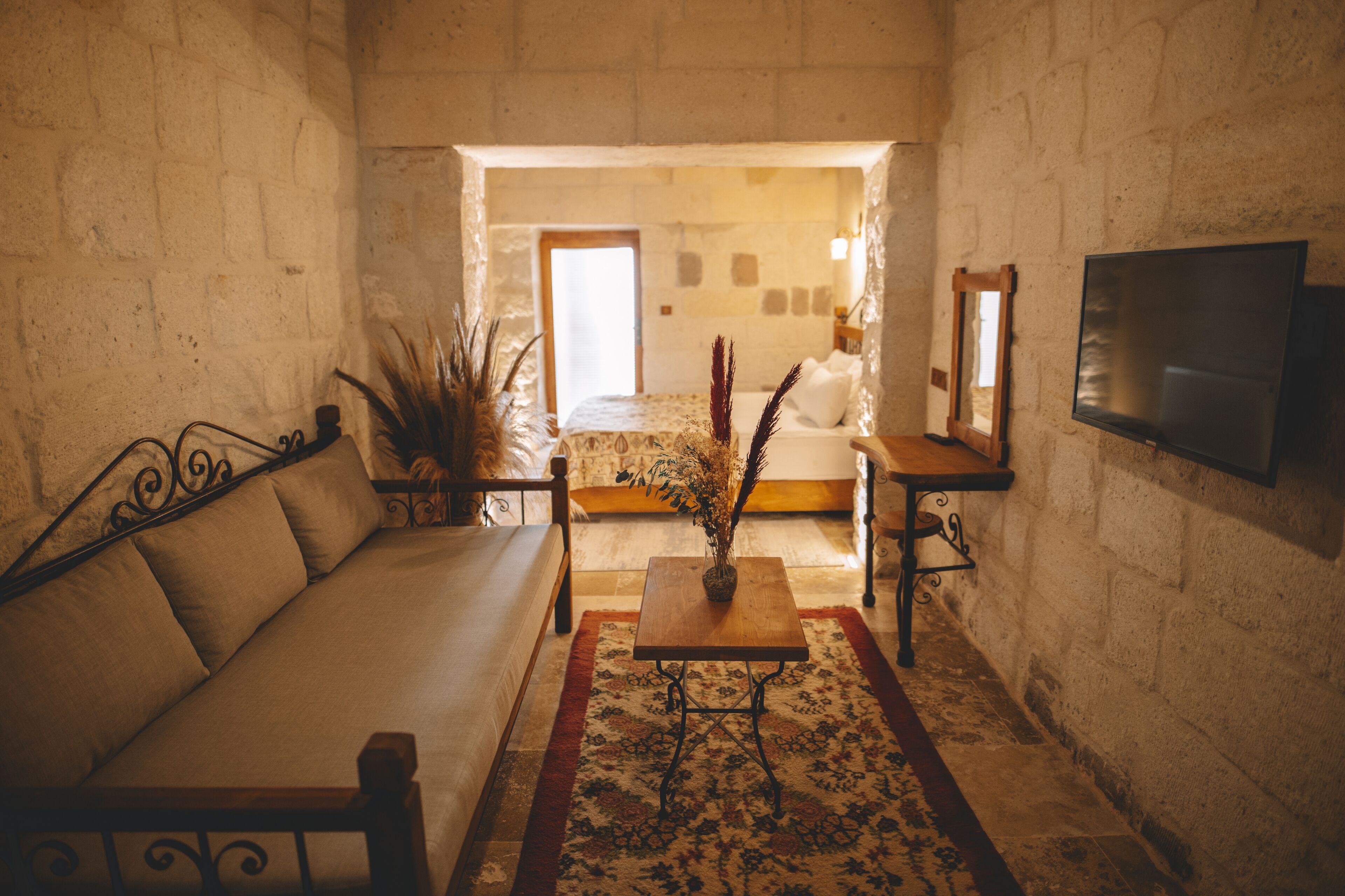 classic studio suite | living area | 61-inch led tv with satellite channels, tv