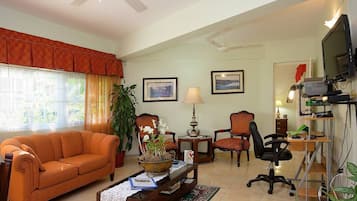 32-inch flat-screen TV with cable channels, TV