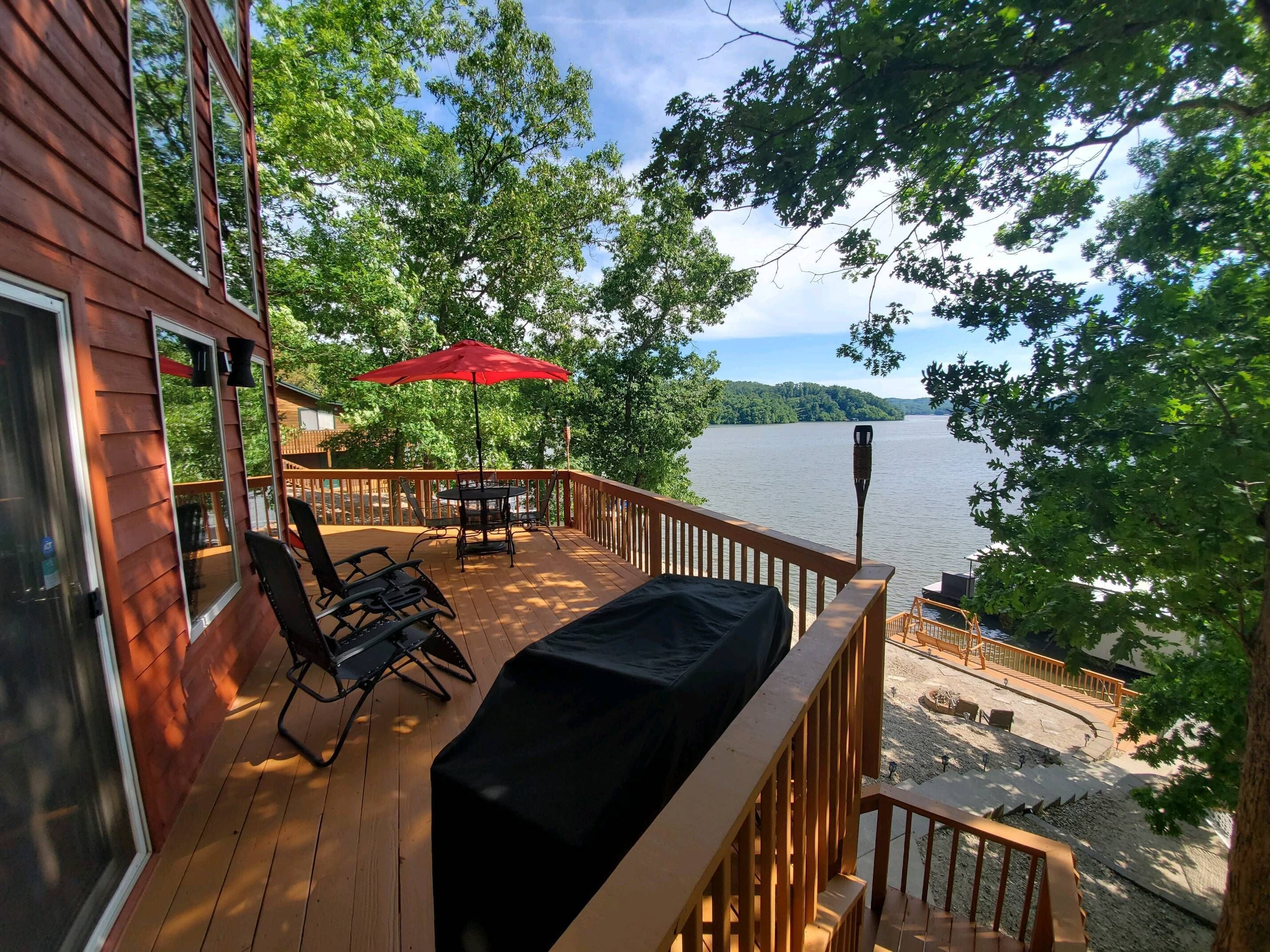 Shaded  upper deck with lounge seating.