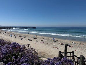 On the beach, sun-loungers, beach towels