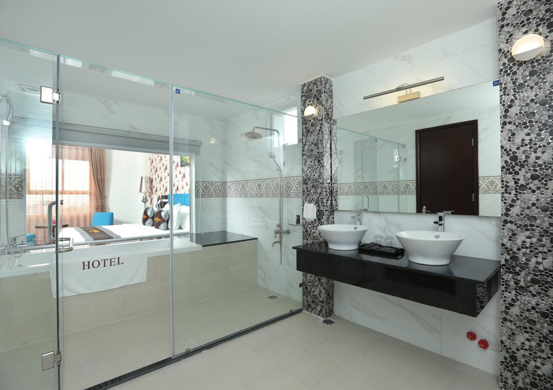 free toiletries, hair dryer, slippers, towels