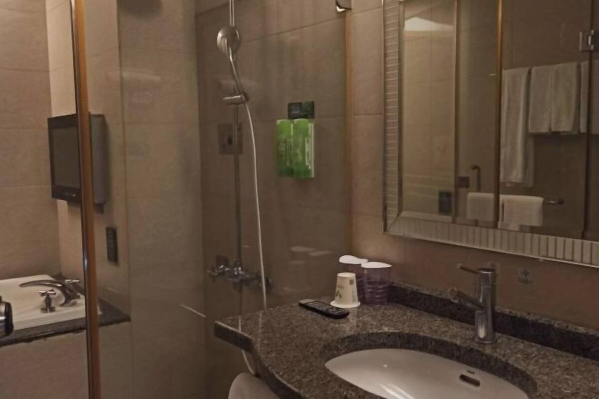 Hair dryer, slippers, bidet, towels