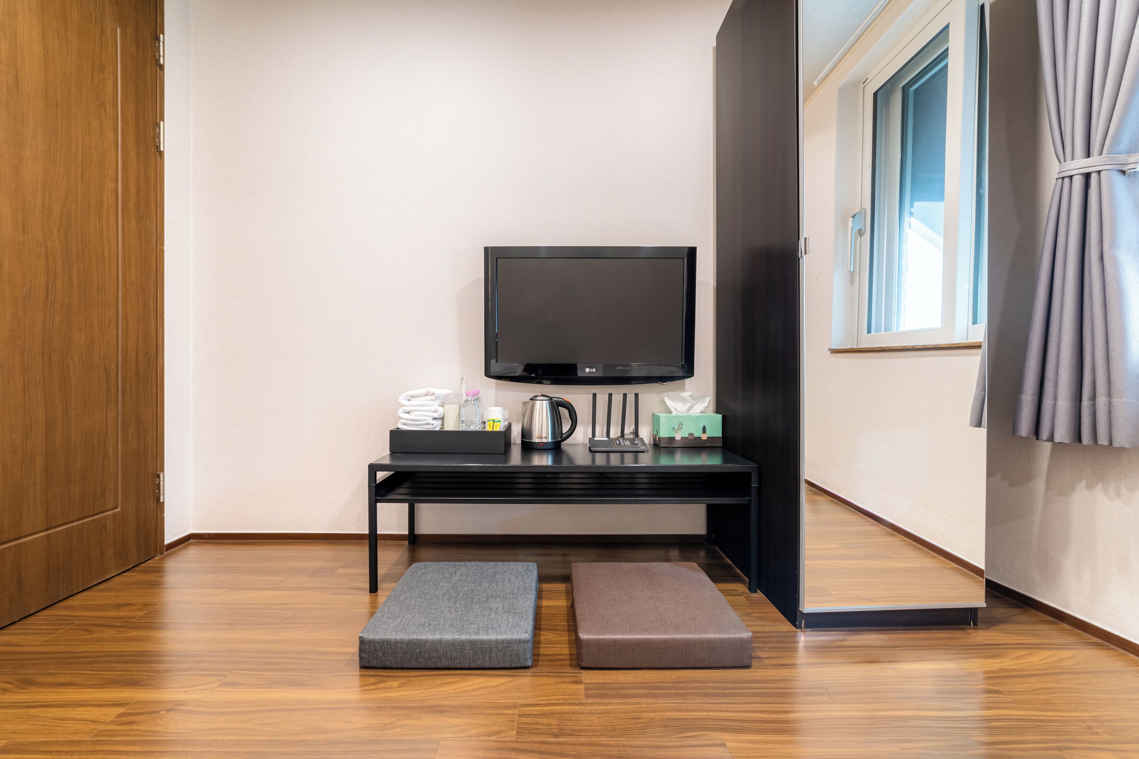 Family Room | Premium bedding, desk, blackout curtains, iron/ironing board